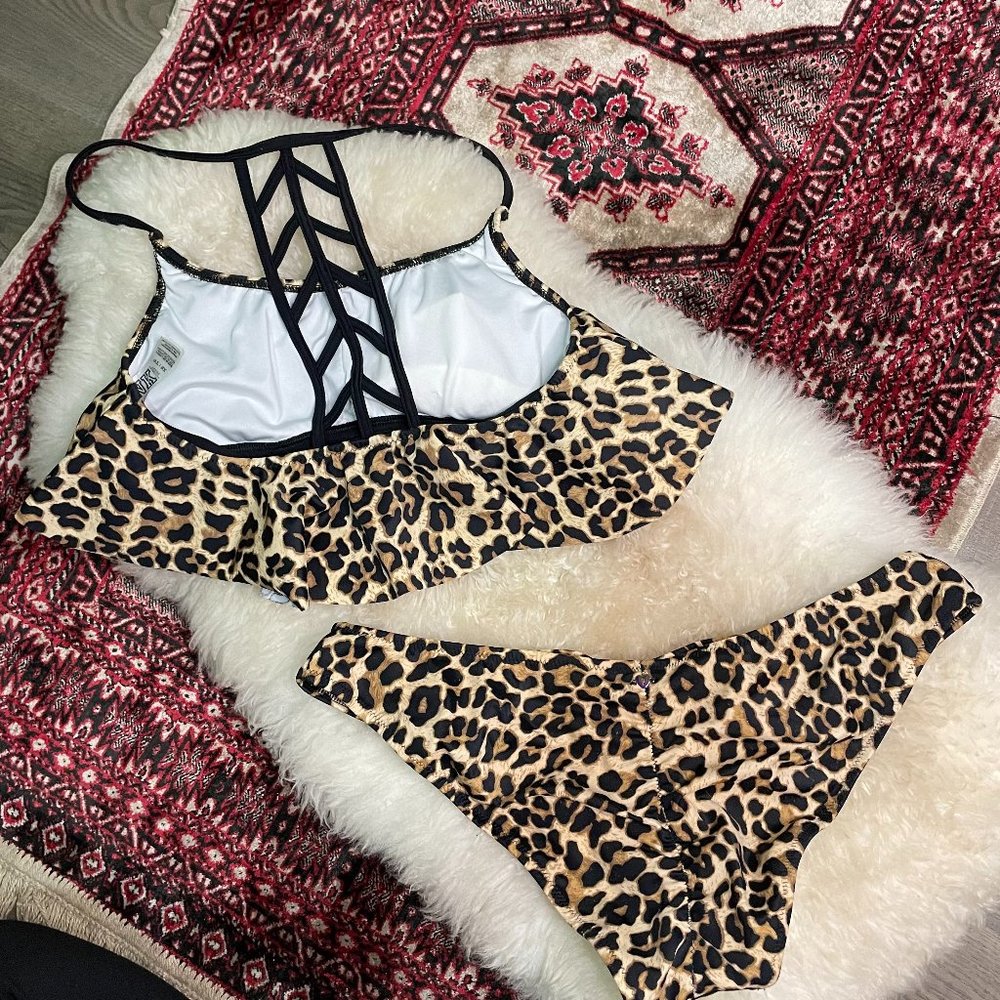Leopard Pink By Victoria Secret Bikini Top Size XS Bottom M